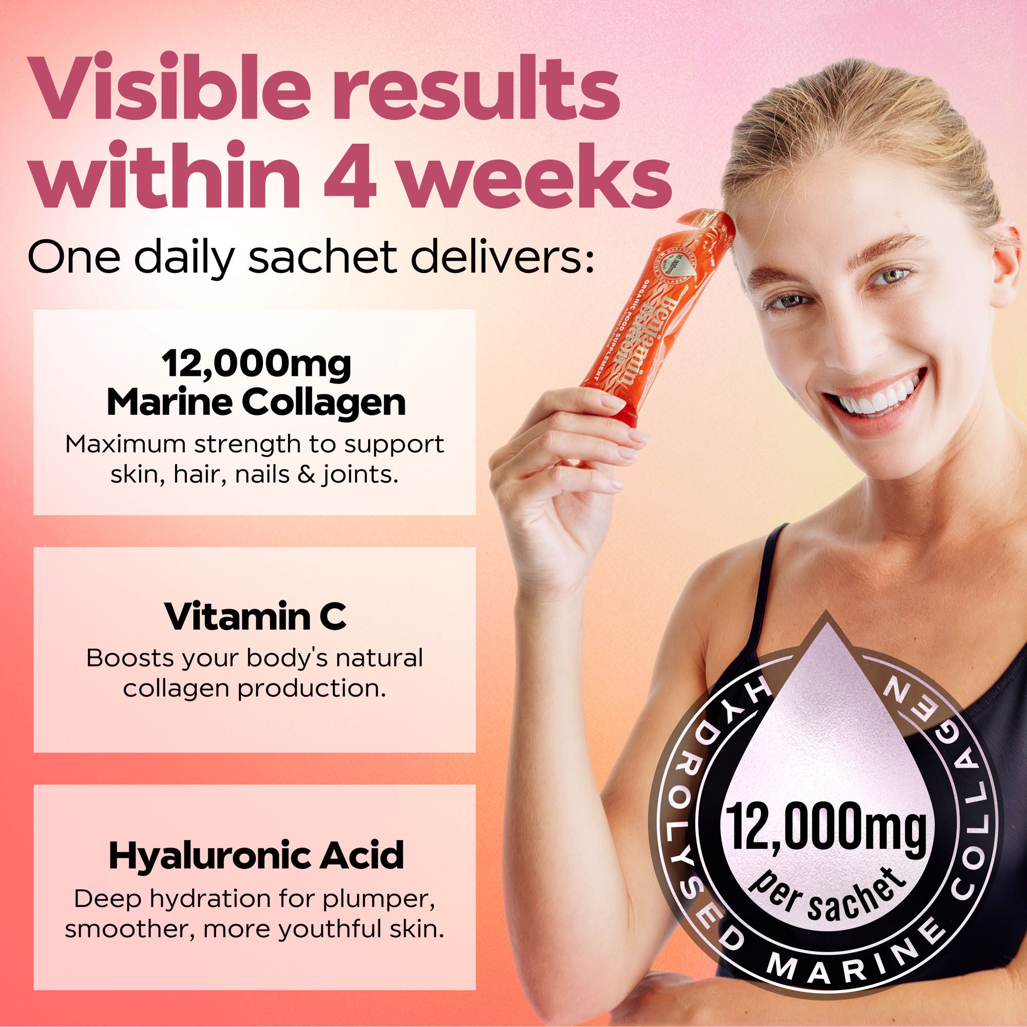 14x Orange 12.000mg Meereskollagen Flüssig-Sachets