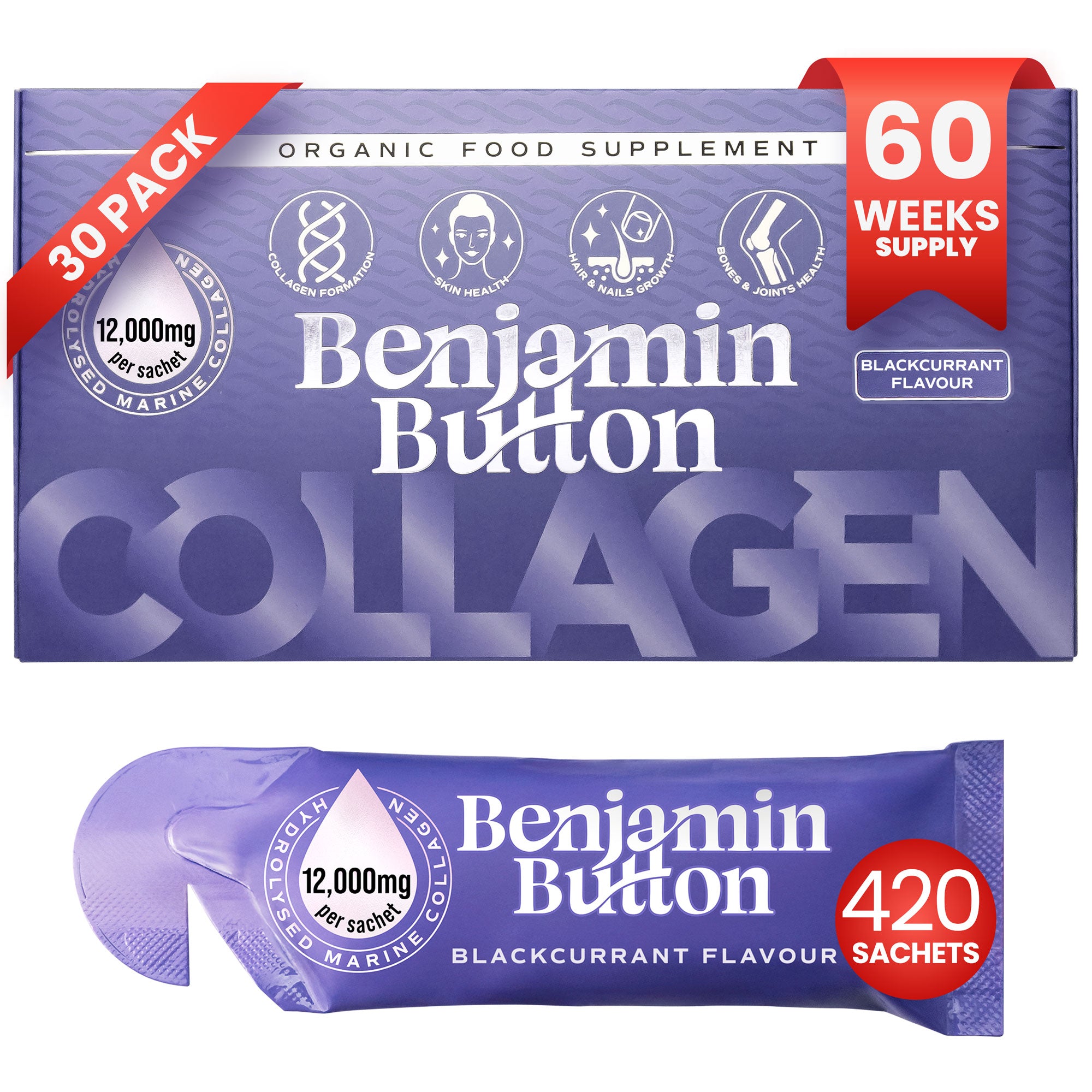 420x Schwarze Johannisbeere 12,000mg Meereskollagen Flüssigbeutel
