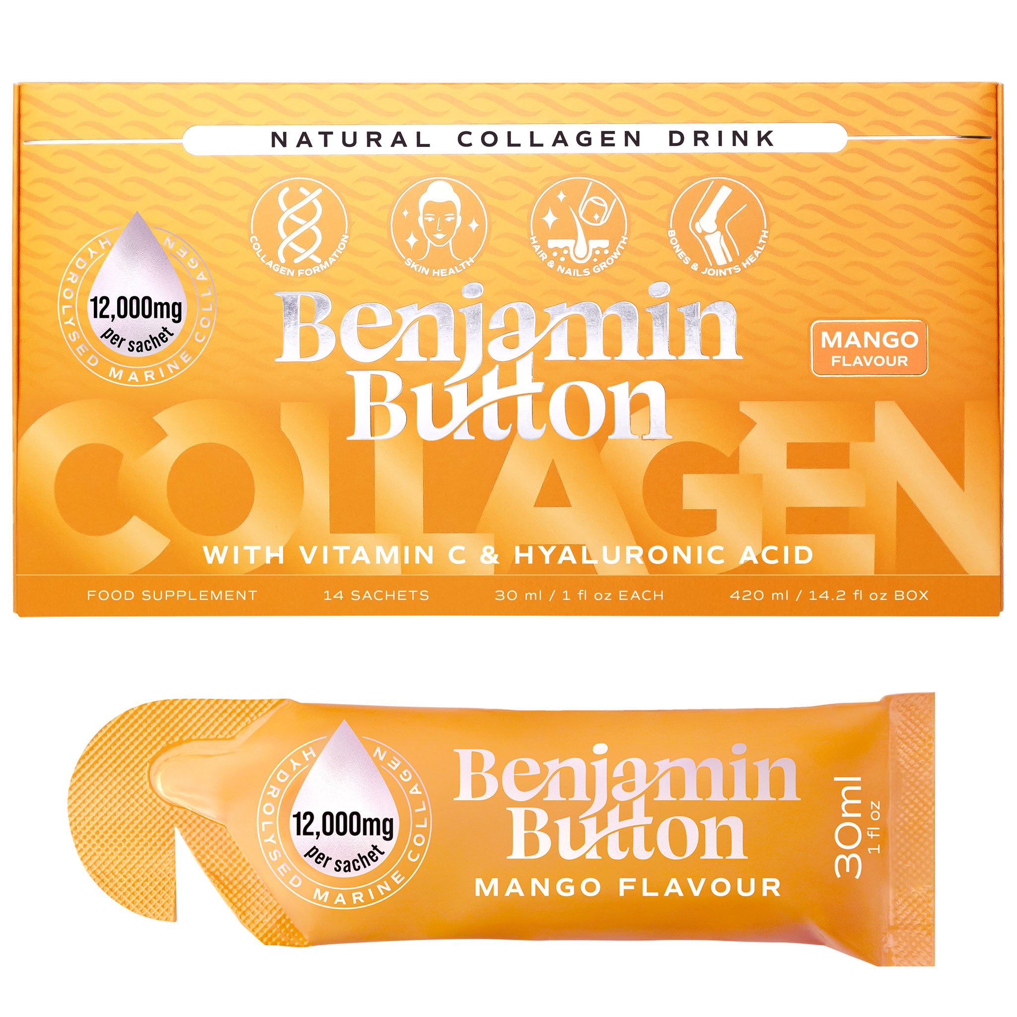 14x Mango 12,000mg Meereskollagen Flüssigkeitsbeutel