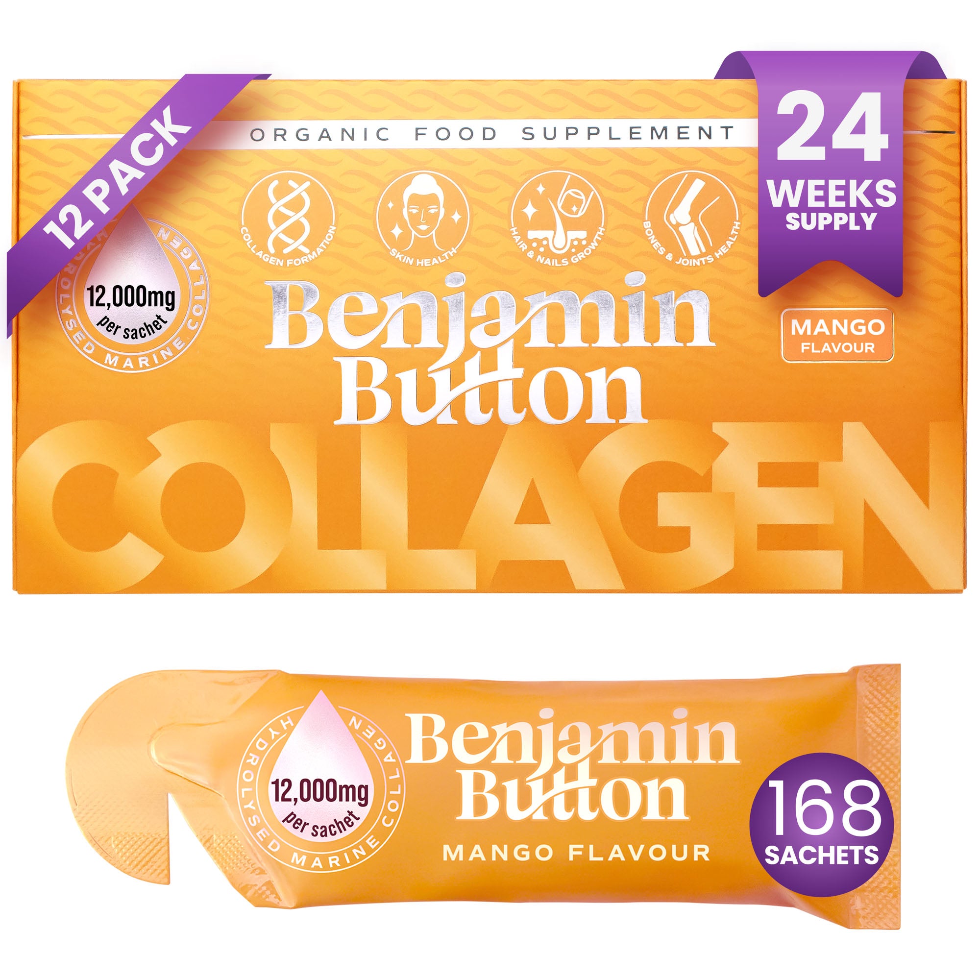 168x Mango 12,000mg Meereskollagen Flüssig-Sachets