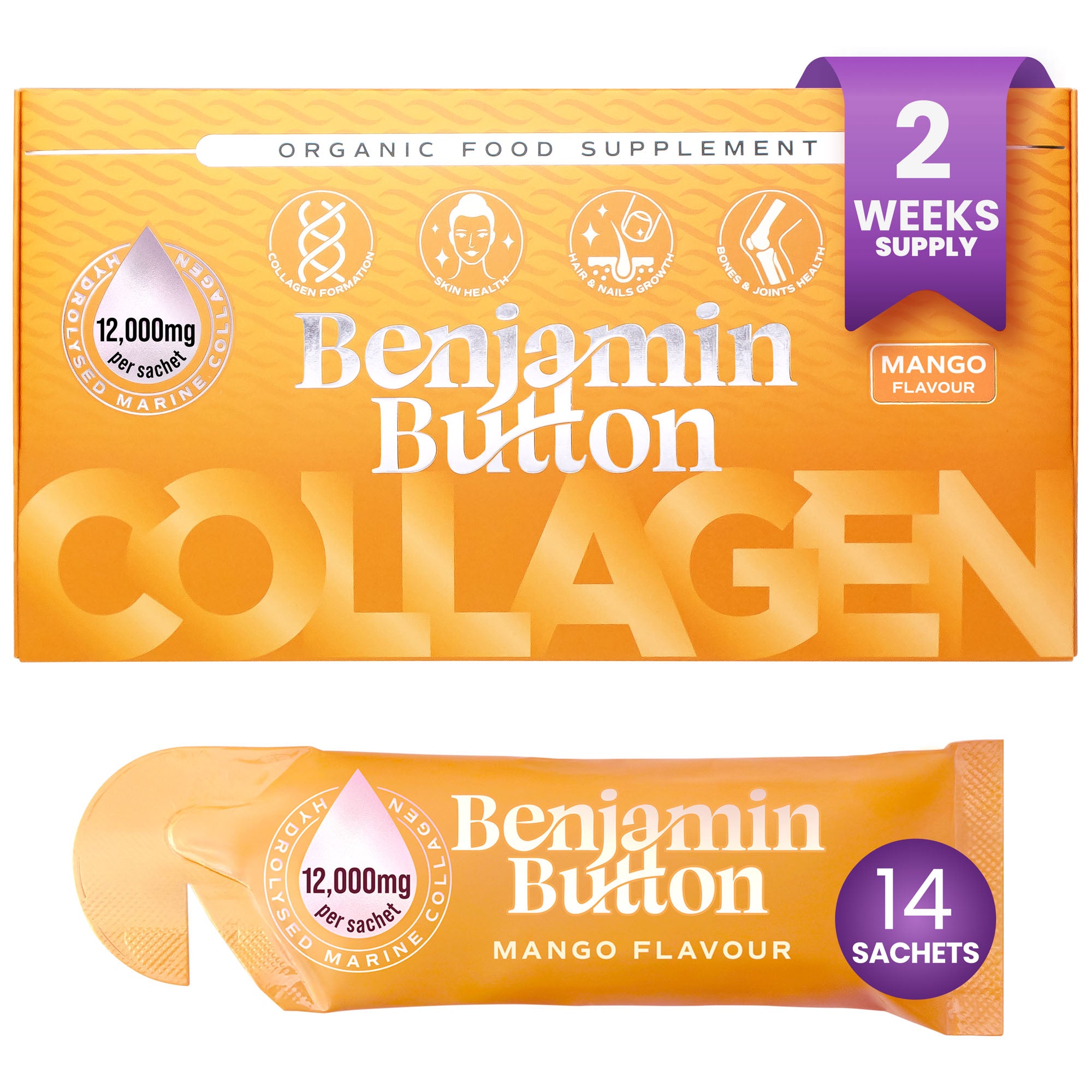 14x Mango 12,000mg Meereskollagen Flüssigkeitsbeutel