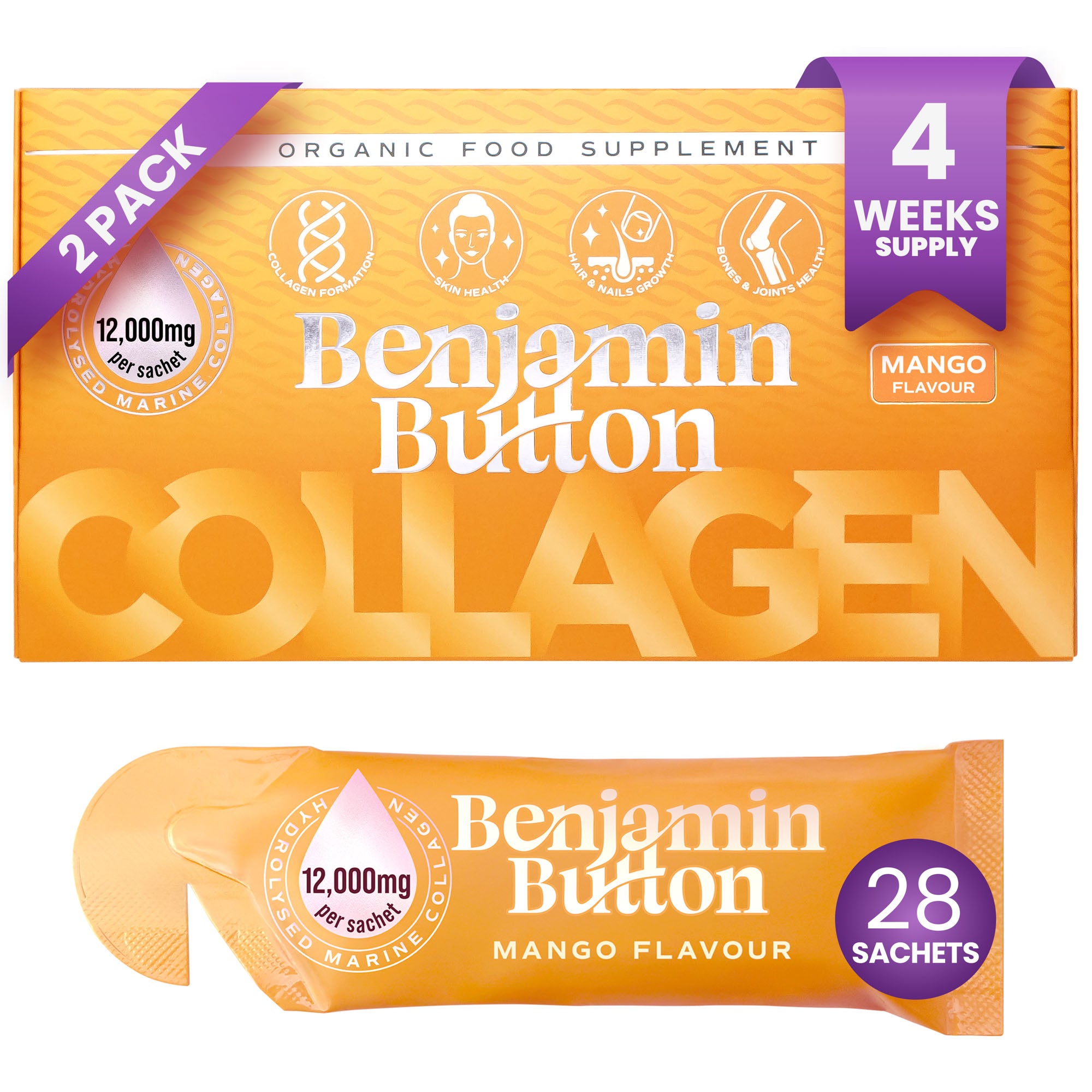 28x Mango 12,000mg Meereskollagen Flüssigkeitsbeutel