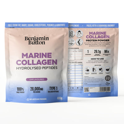 Marine Collagen Powder – 93% Protein, Wild-Caught, 400g Unflavoured | Benjamin Button