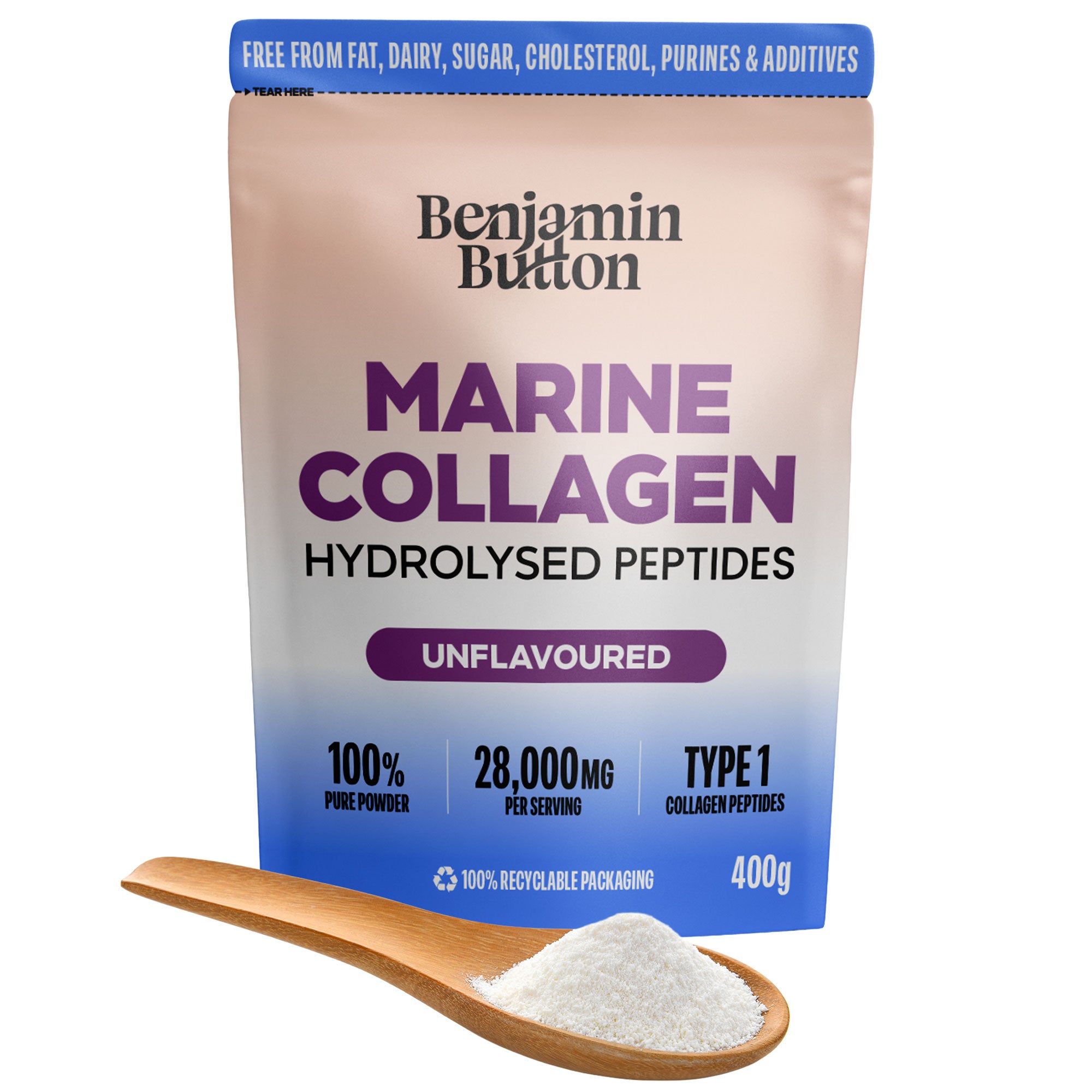 Meereskollagenpulver – 93% Protein, Wildgefangen, 400g Ungewürzt | Benjamin Button